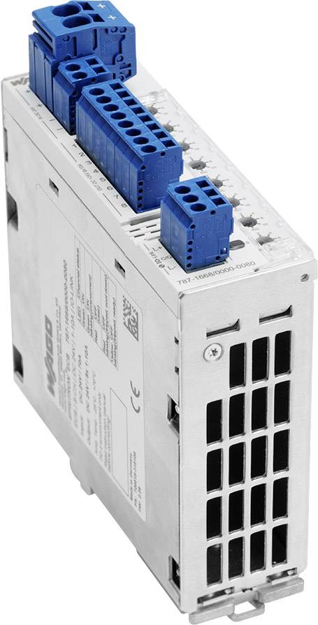 Industrielles elektronisches Gerät mit blauen Anschlüssen und Metalleinfassung. Eignung für Steuerungssysteme.