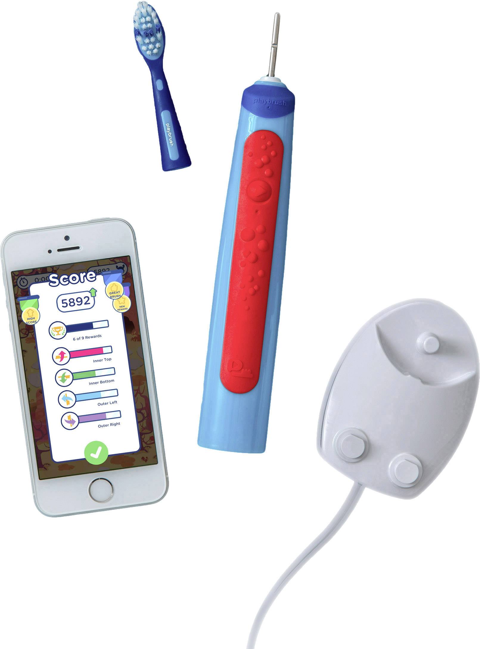 Playbrush Smart Sonic 5162001 Elektrische Kinderzahnbürste Schallzahnbürste Hellblau, Rot