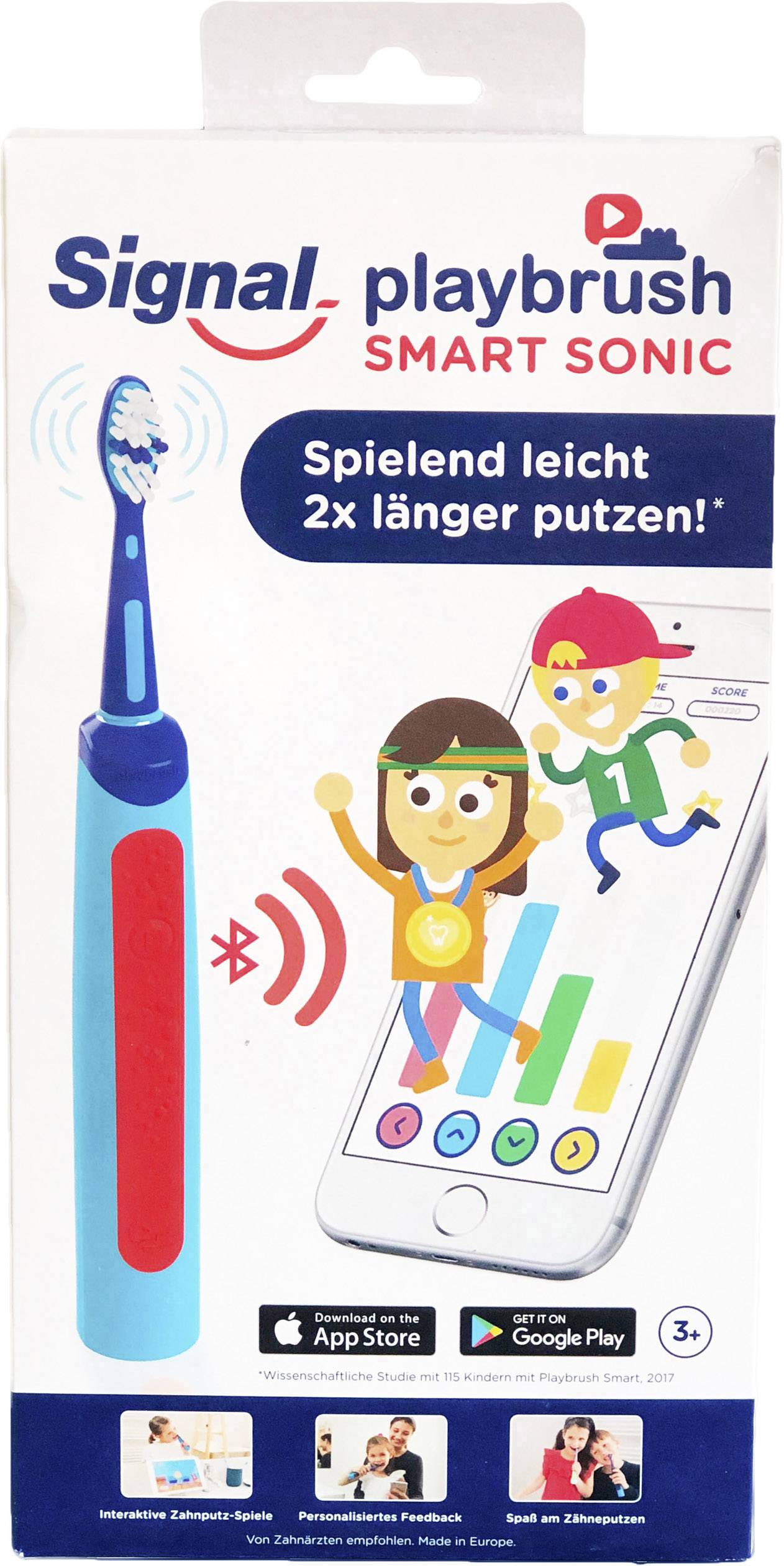 Playbrush Smart Sonic 5162001 Elektrische Kinderzahnbürste Schallzahnbürste Hellblau, Rot