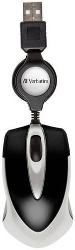 Verbatim Go Mini USB Maus Optisch mit Kabelroller Schwarz, Metallic