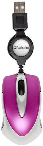 Verbatim Go Mini USB Maus Optisch mit Kabelroller Pink
