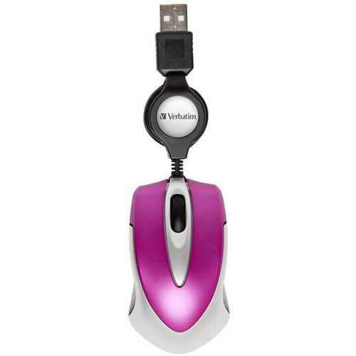 Verbatim Go Mini Maus USB Optisch Pink 3 Tasten 1000 dpi mit Kabelroller