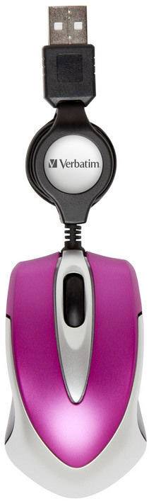 Verbatim Go Mini Maus USB Optisch Pink 3 Tasten 1000 dpi mit Kabelroller