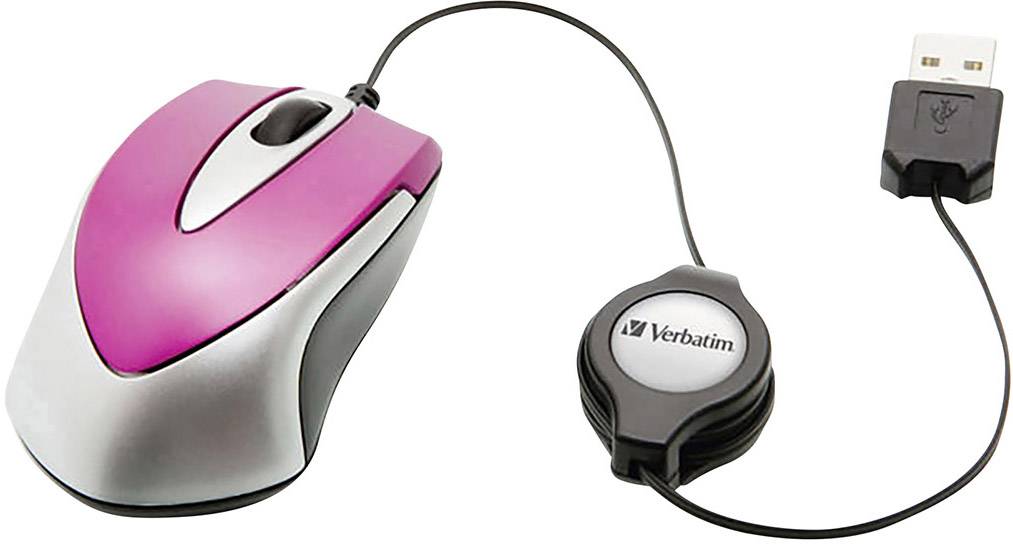 Verbatim Go Mini Maus USB Optisch Pink 3 Tasten 1000 dpi mit Kabelroller