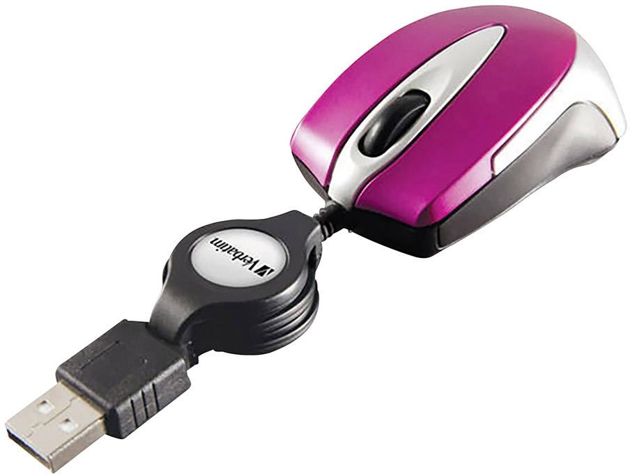 Verbatim Go Mini Maus USB Optisch Pink 3 Tasten 1000 dpi mit Kabelroller