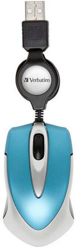 Verbatim Go Mini Maus USB Optisch Karibikblau 3 Tasten 1000 dpi mit Kabelroller