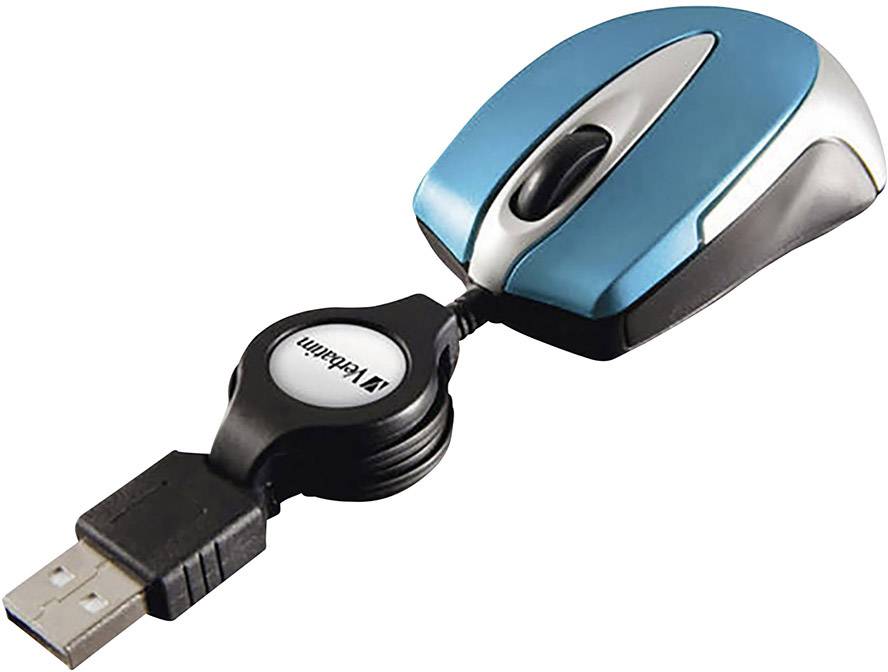 Verbatim Go Mini Maus USB Optisch Karibikblau 3 Tasten 1000 dpi mit Kabelroller
