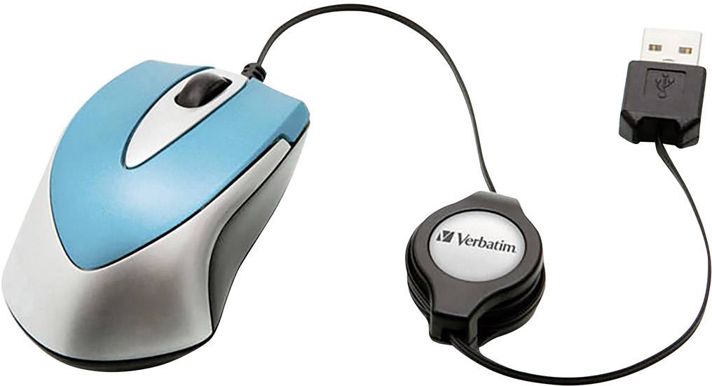 Verbatim Go Mini Maus USB Optisch Karibikblau 3 Tasten 1000 dpi mit Kabelroller