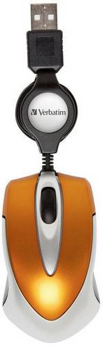 Verbatim Go Mini USB Maus Optisch mit Kabelroller Orange