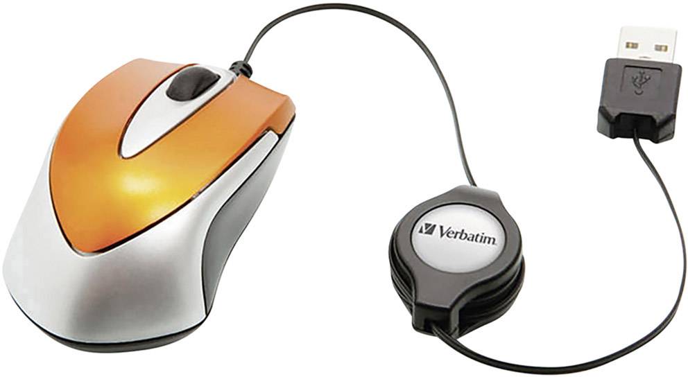 Verbatim Go Mini Maus USB Optisch Orange 3 Tasten 1000 dpi mit Kabelroller