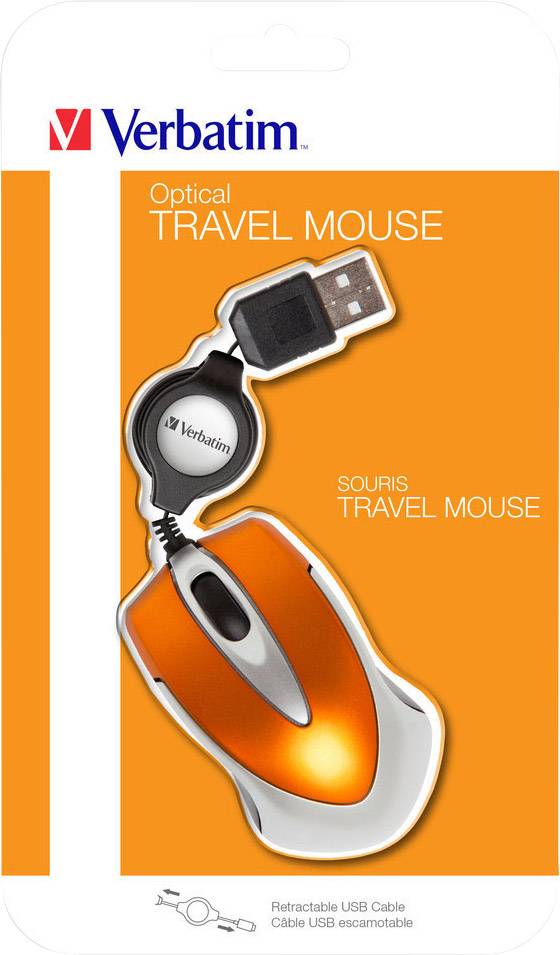 Verbatim Go Mini Maus USB Optisch Orange 3 Tasten 1000 dpi mit Kabelroller