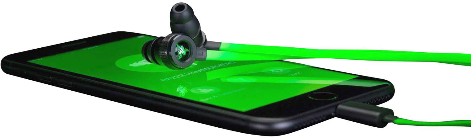 RAZER Hammerhead for iOS Gaming In Ear Headset kabelgebunden Stereo Schwarz, Grün Noise Cancelling Lautstärkeregelung, Mikrofon-Stummschaltung