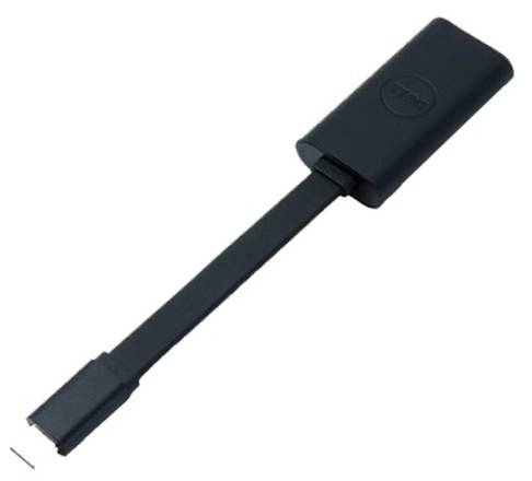 Ein schwarzer Adapter mit einem flachen Kabel; ein Ende hat einen USB-Stecker, das andere Ende einen HDMI-Anschluss.