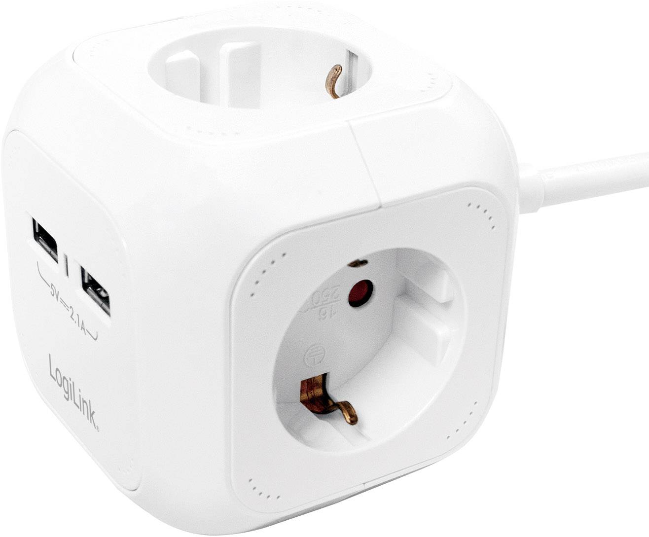 LogiLink LPS227 Steckdosenwürfel 4fach Weiß Schutzkontakt 1St.