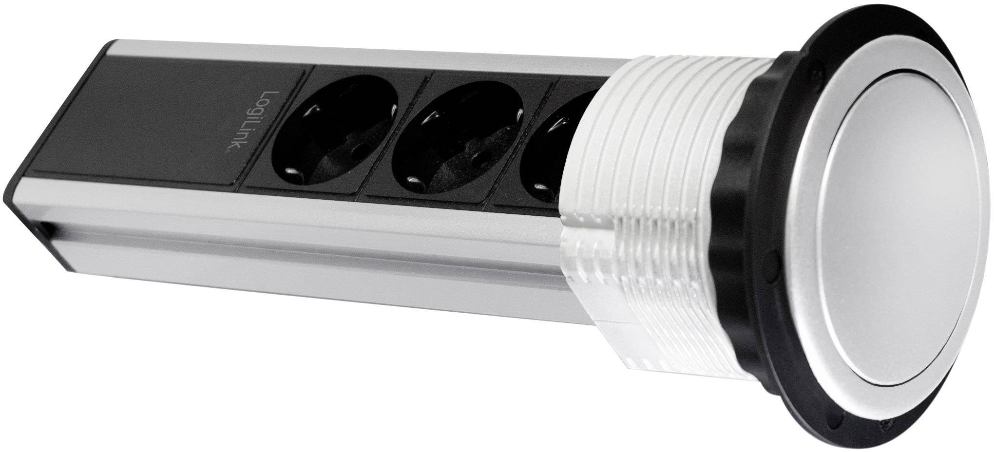 LogiLink LPS235 Einbau-Steckdosenleiste 3fach Schwarz, Silber Schutzkontakt 1 St.