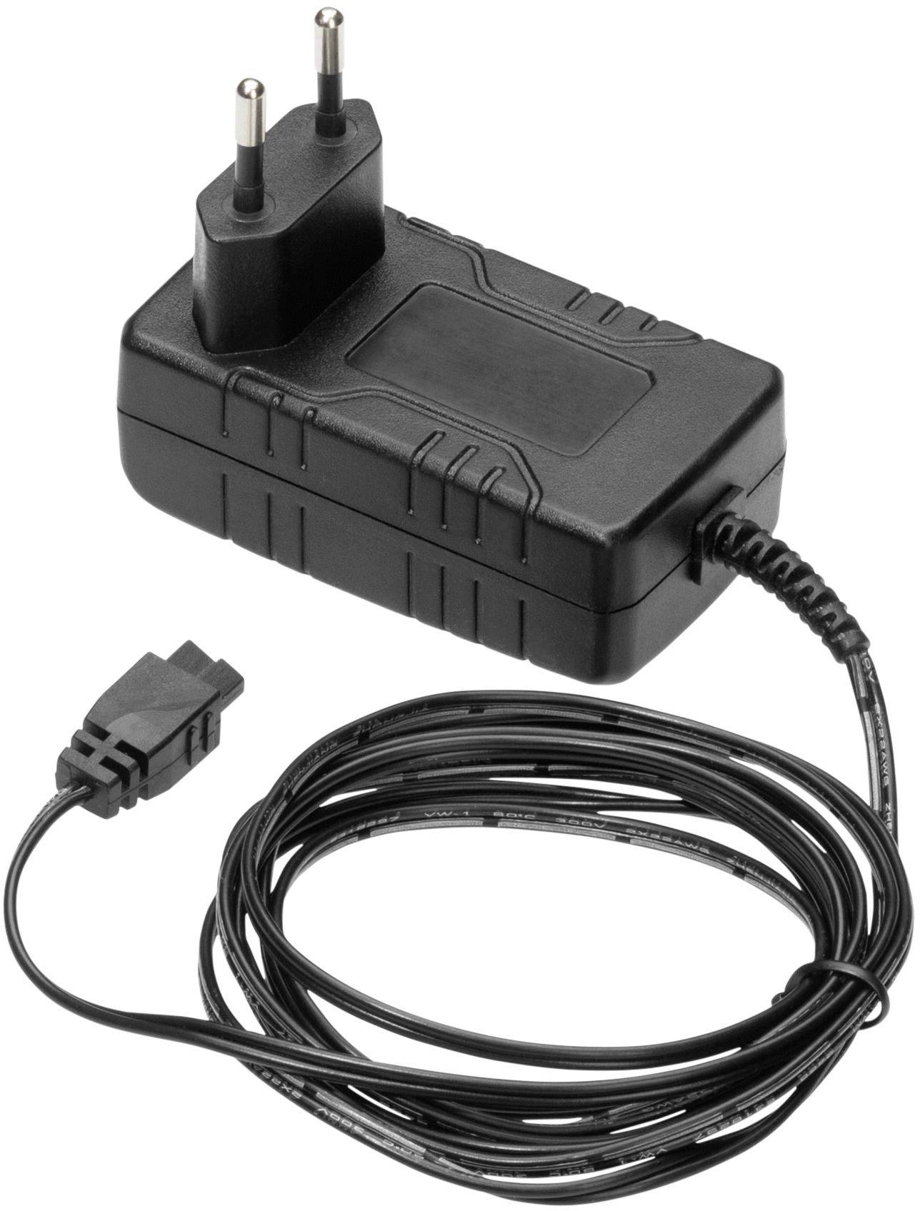 Schwarzes Netzteil mit EU-Stecker und abnehmbarem Kabel, für elektronische Geräte.
