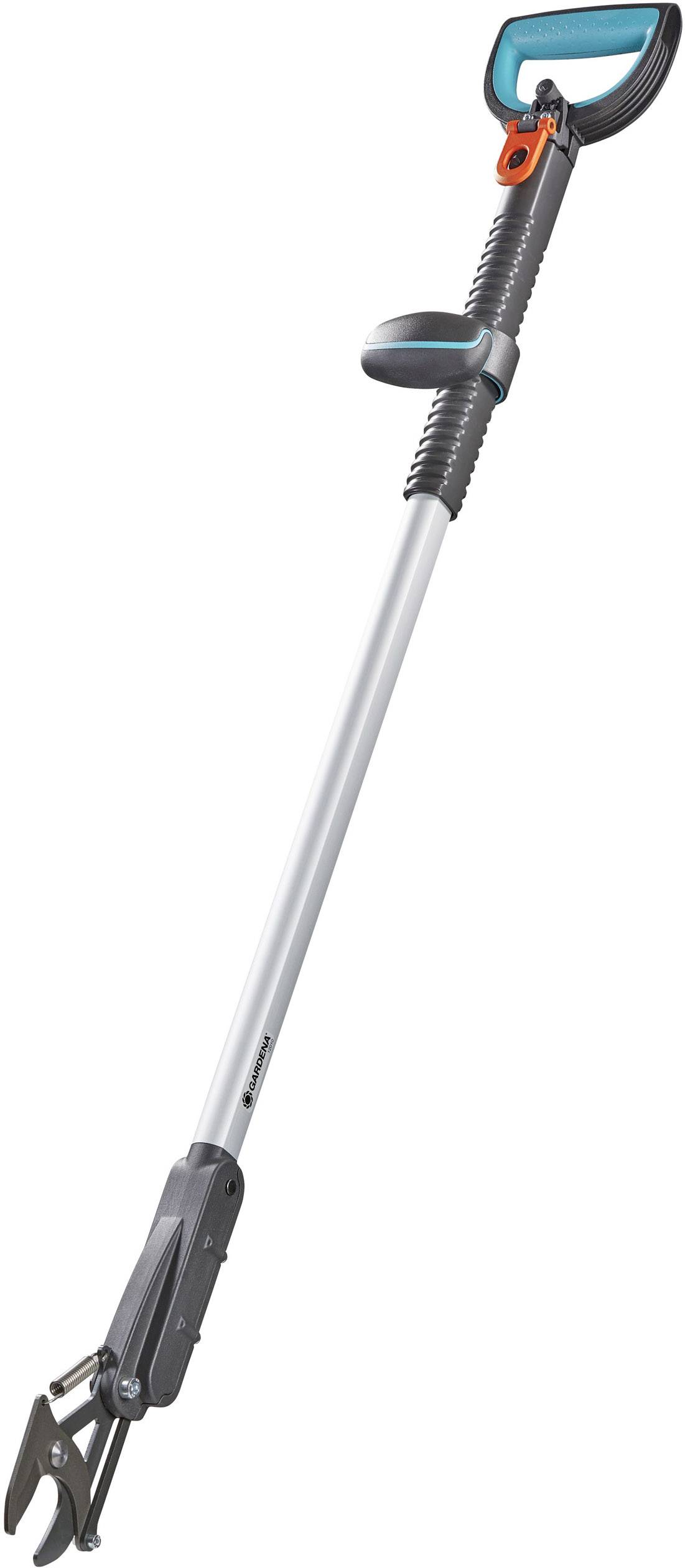 Teleskop-Baumschneider mit ergonomischem Griff und scharfen Klingen, ideal zum Schneiden hoher Zweige ohne Leiter.