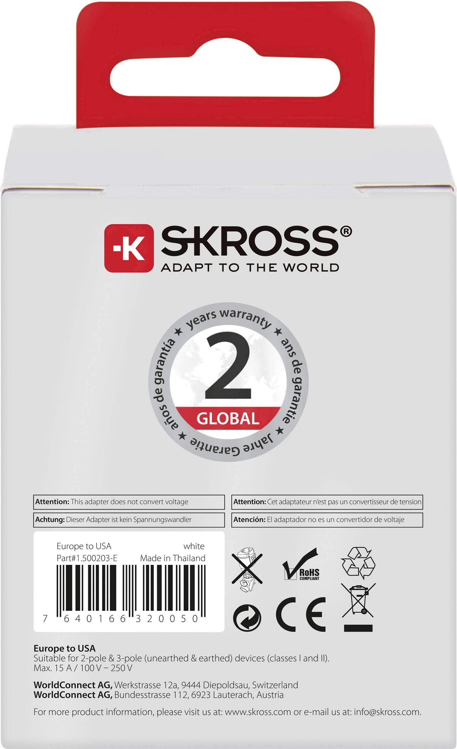 Skross 1.500203-E Reiseadapter CA EU to USA