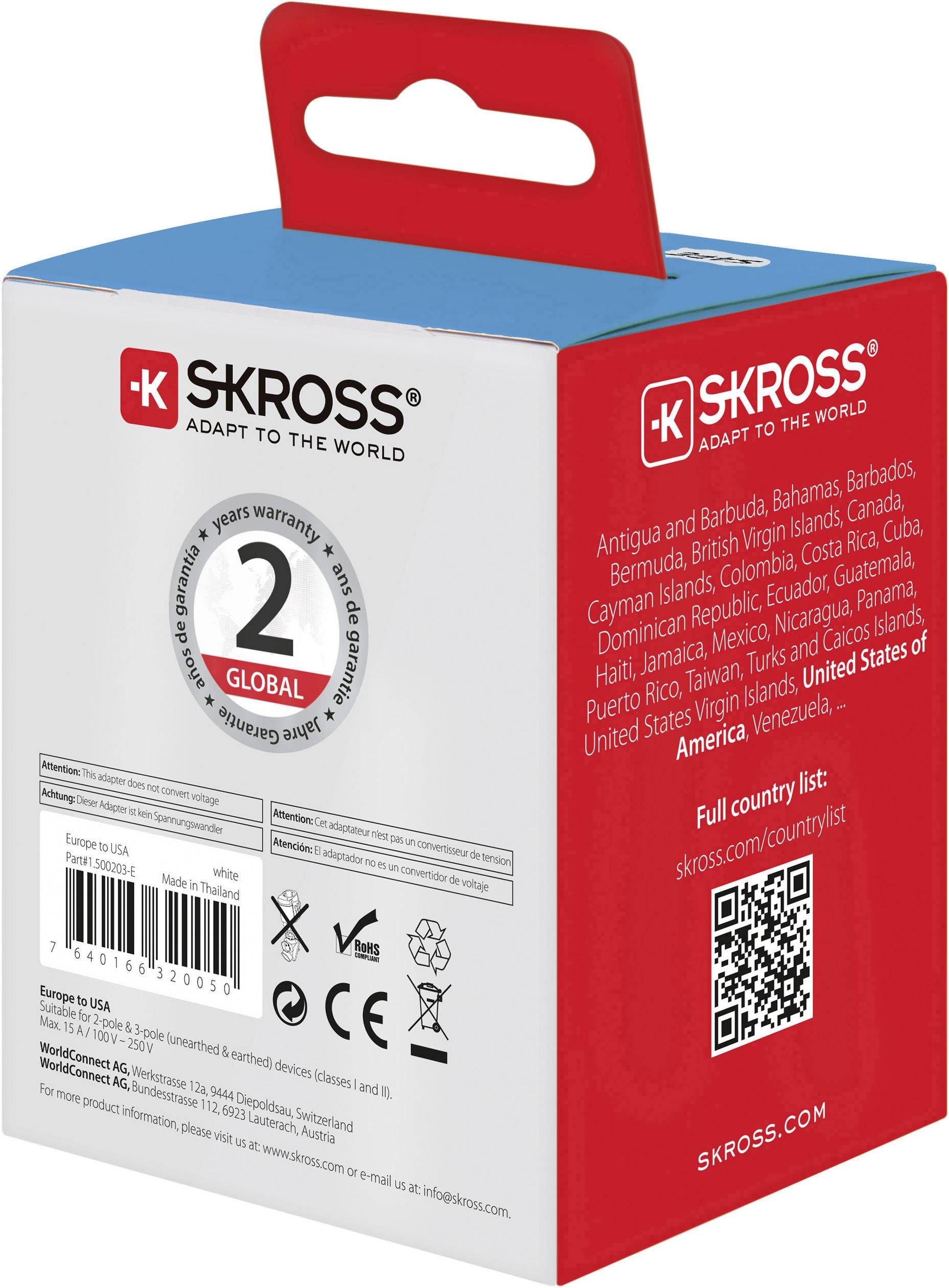 Skross 1.500203-E Reiseadapter CA EU to USA