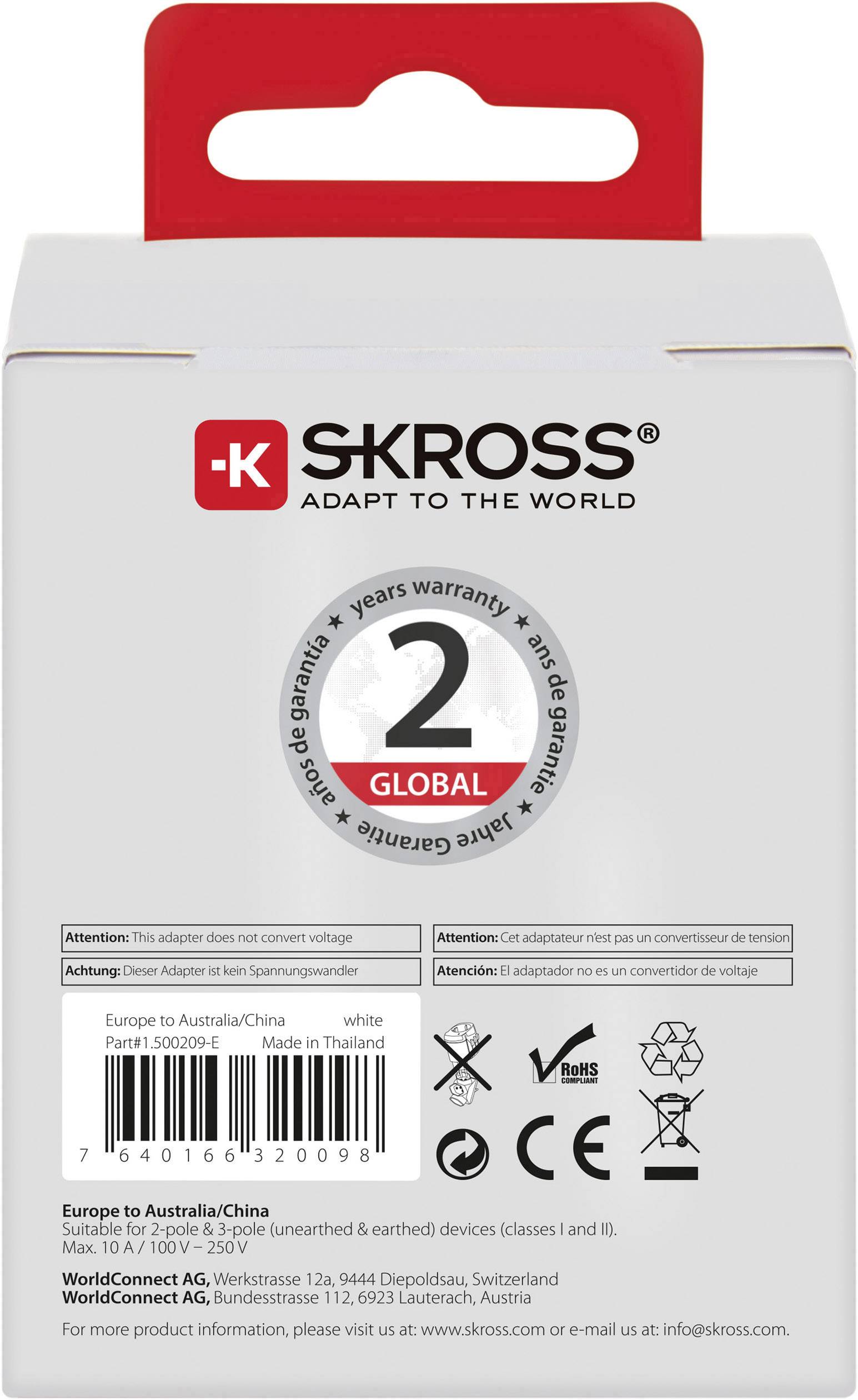 Skross 1.500209-E Reiseadapter CA EU to AUS/CHINA