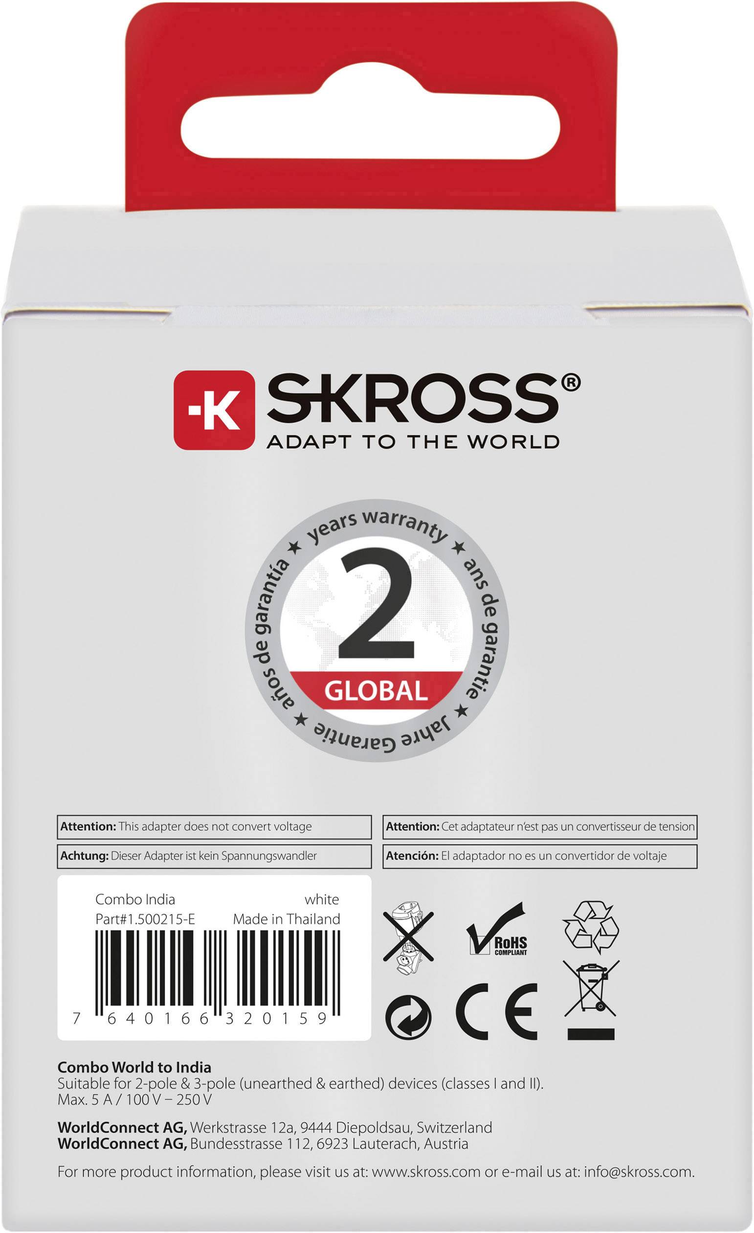 Skross 1.500215-E Reiseadapter CO W to IND