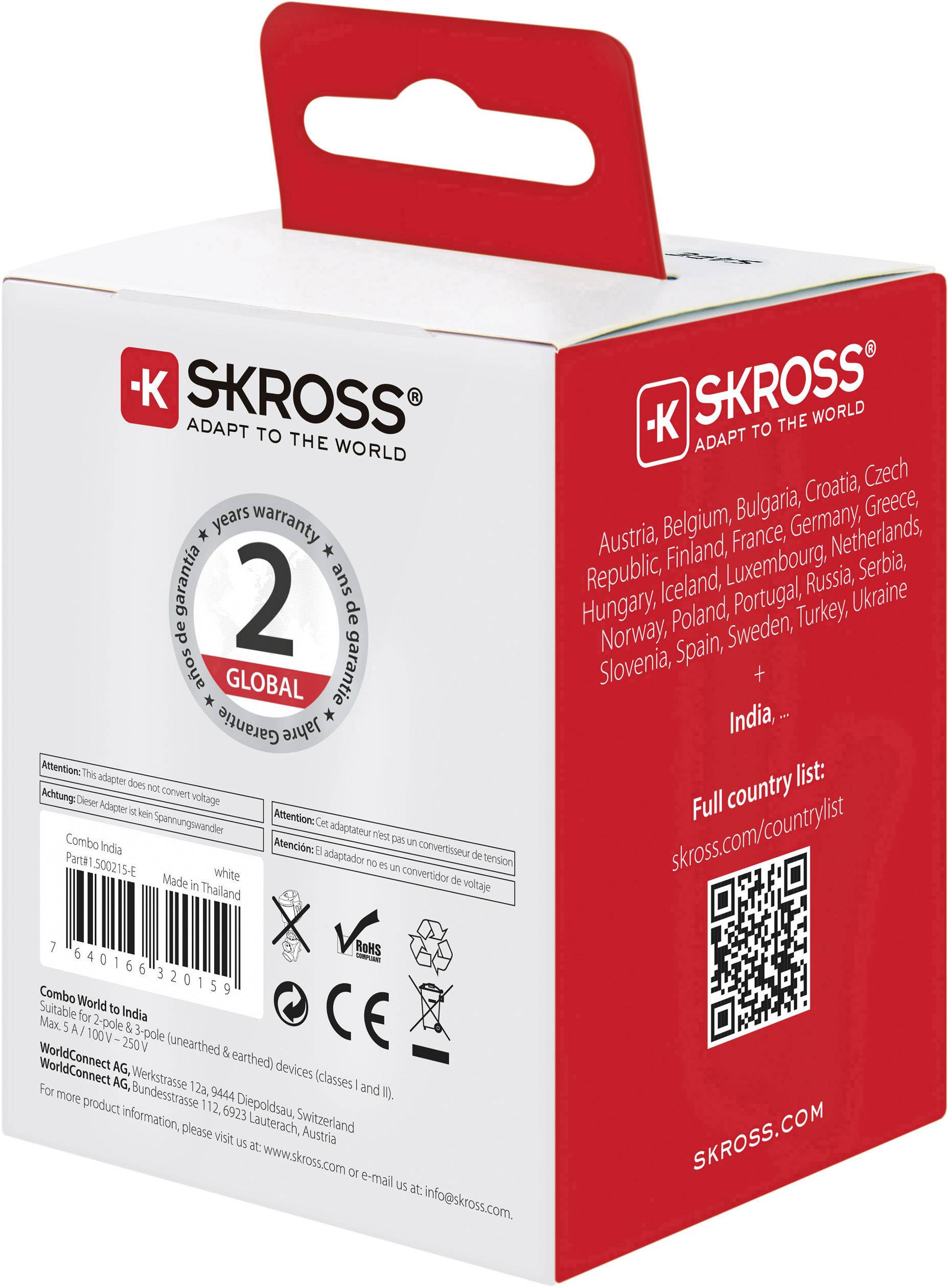 Skross 1.500215-E Reiseadapter CO W to IND