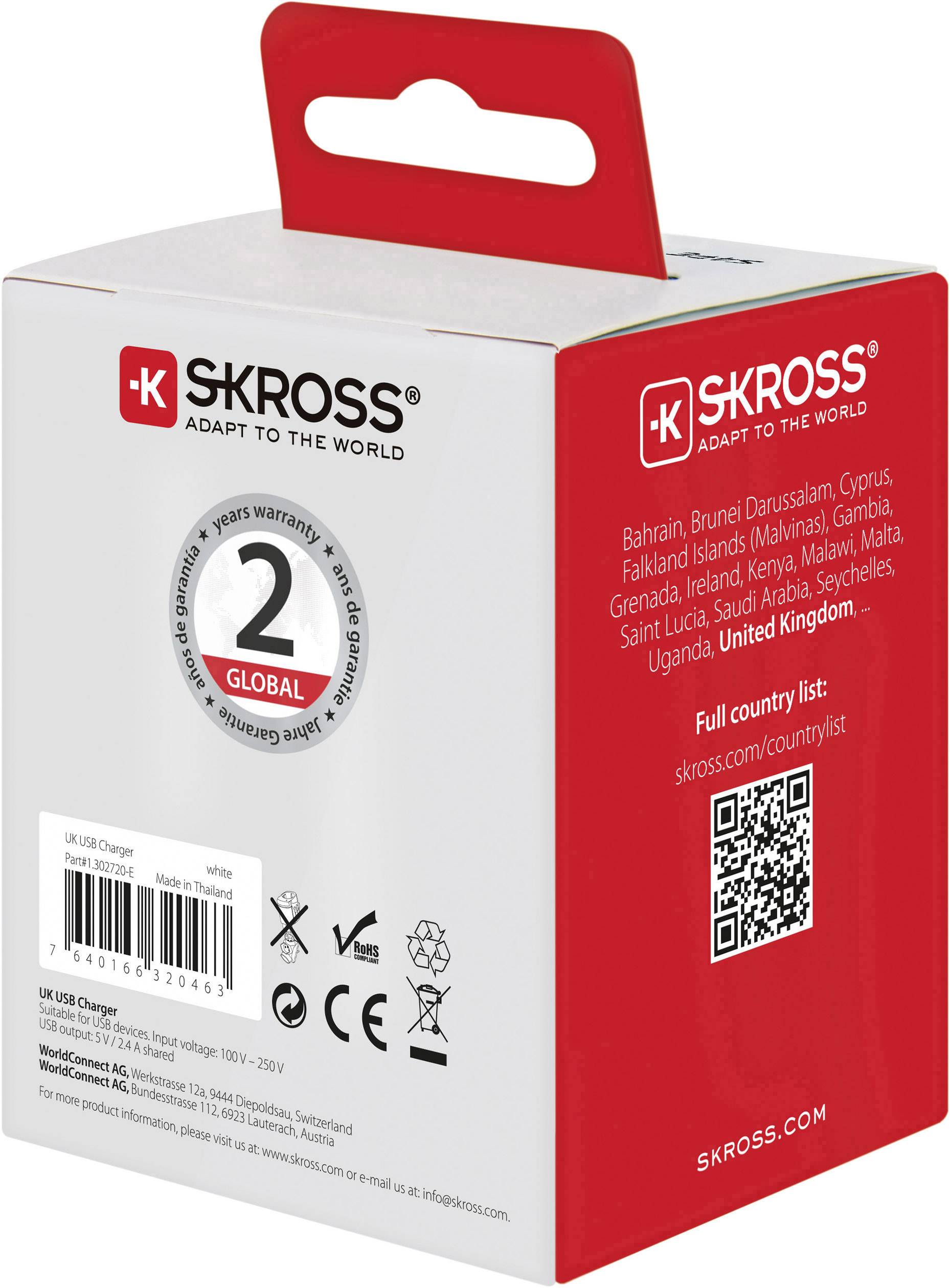 Skross 1.302720-E USB-Ladegerät Steckdose Ausgangsstrom (max.) 2.4A 2 x USB