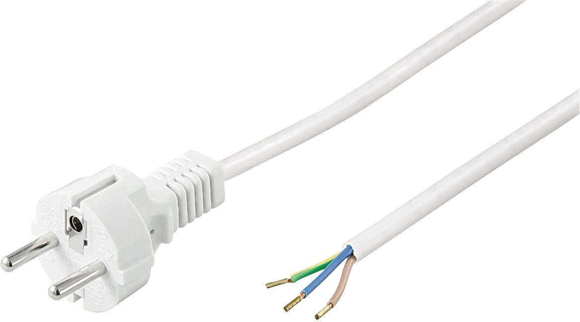 Goobay 51328 Netzkabel mit Schutzkontaktstecker & offenen Enden / Stromkabel Aderendhülsen Kabel / Weiß / 1,5m