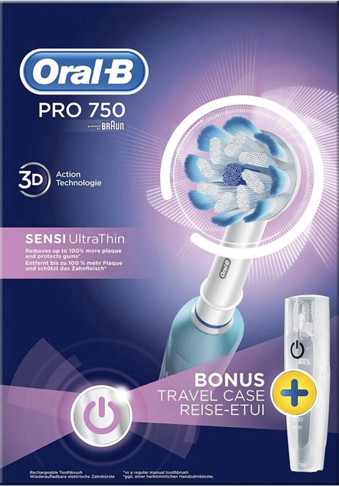 Oral-B Pro 750 Sensi Ultra Thin 80299317 Elektrische Zahnbürste Rotierend/Oszilierend Hellblau