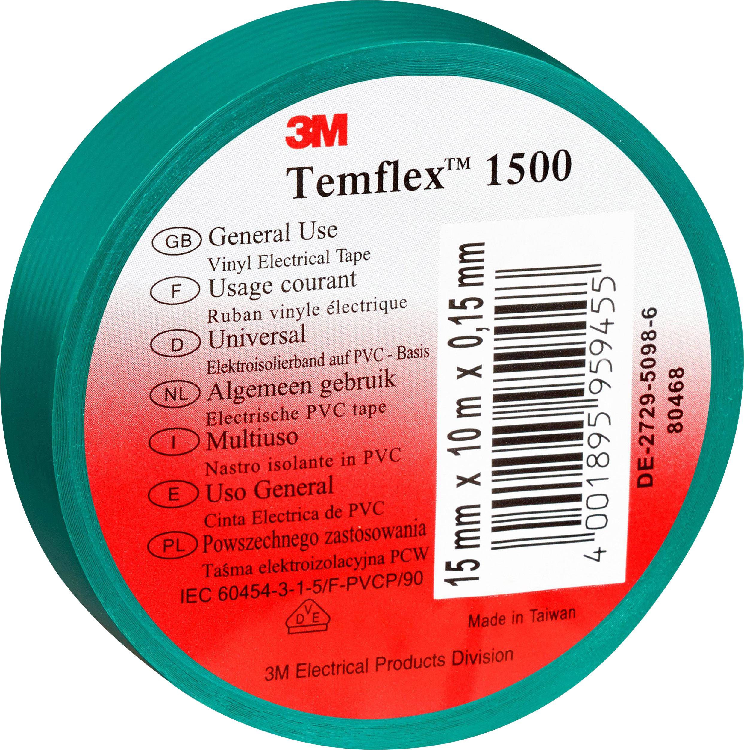 3M TEMFLEX150015X25GN2 Isolierband Temflex 1500 Grün (L x B) 25 m x 15 mm 1 St.