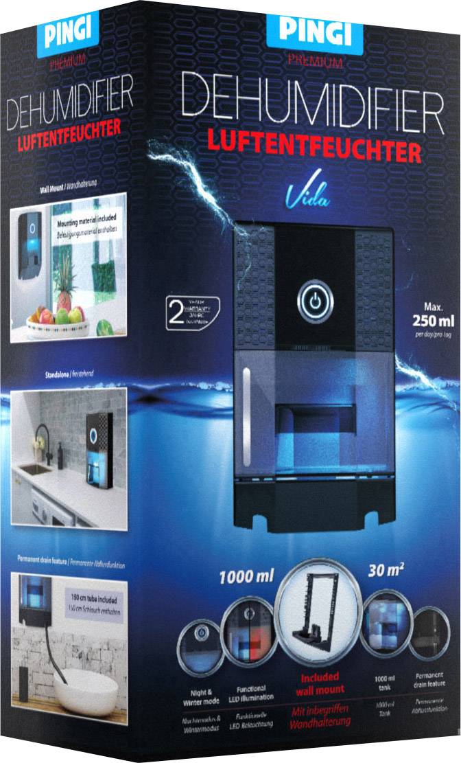 PINGI Vida Luftentfeuchter 18W Schwarz, Blau