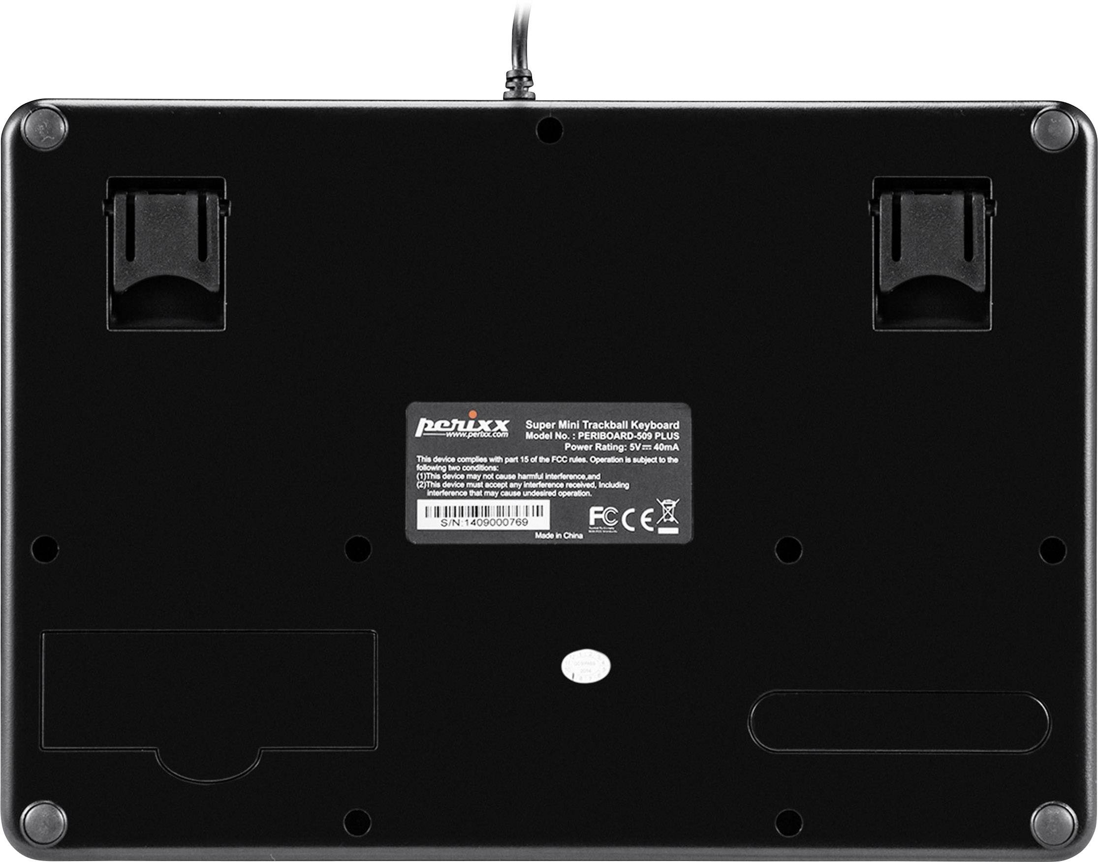 Perixx Periboard-509 H Plus USB Tastatur US-Englisch, QWERTY Schwarz Integrierter Trackball, Maustasten