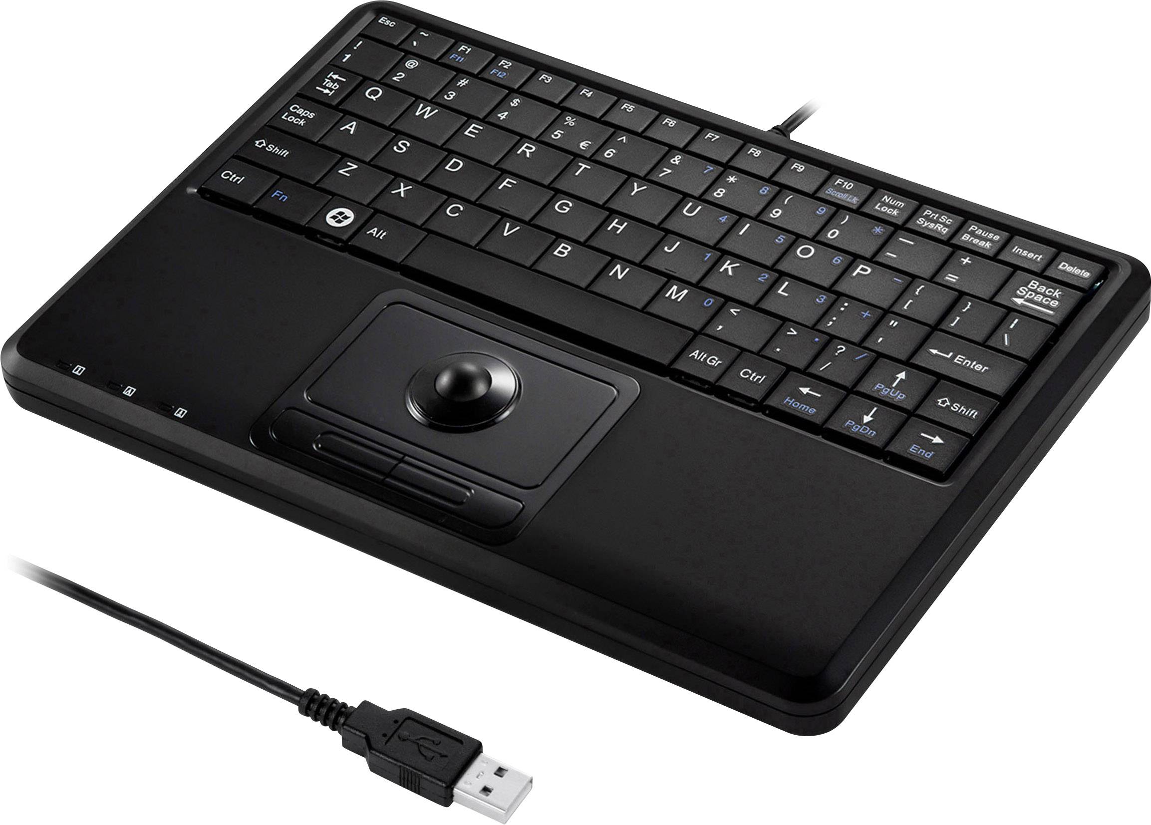 Perixx Periboard-509 H Plus USB Tastatur US-Englisch, QWERTY Schwarz Integrierter Trackball, Maustasten