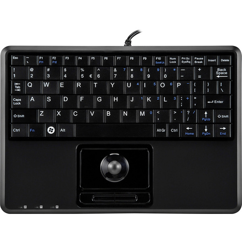 Perixx Periboard-509 H Plus USB Tastatur US-Englisch, QWERTY Schwarz Integrierter Trackball, Mausta