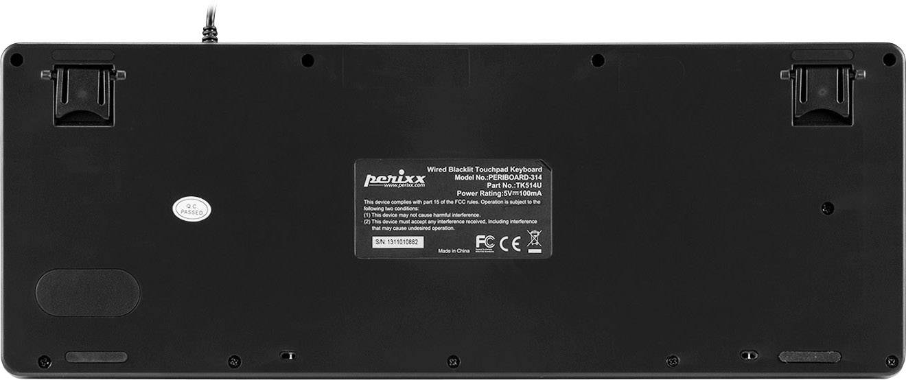 Perixx PERIBOARD-514 H PLUS USB Tastatur US-Englisch, QWERTY Schwarz Integrierter Trackball, Maustasten, USB-Anschluss