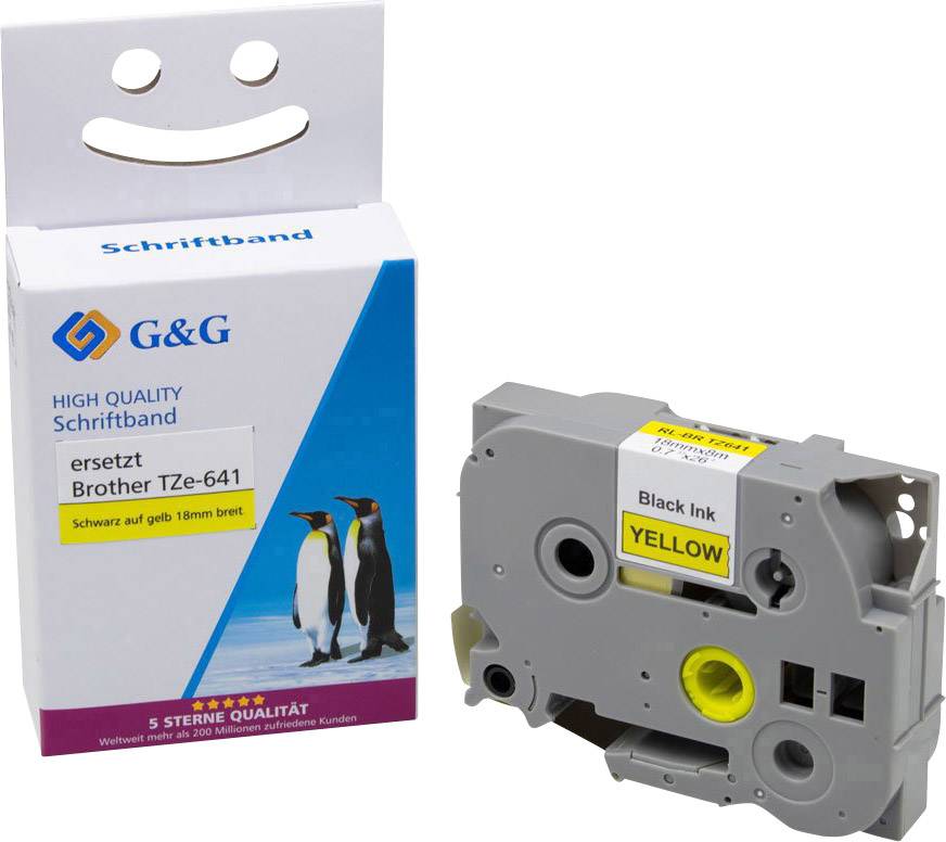 Schriftband G&G 15560 Kompatibel ersetzt Brother TZe-641 Bandfarbe: Gelb Schriftfarbe: Schwarz 18 mm 8 m