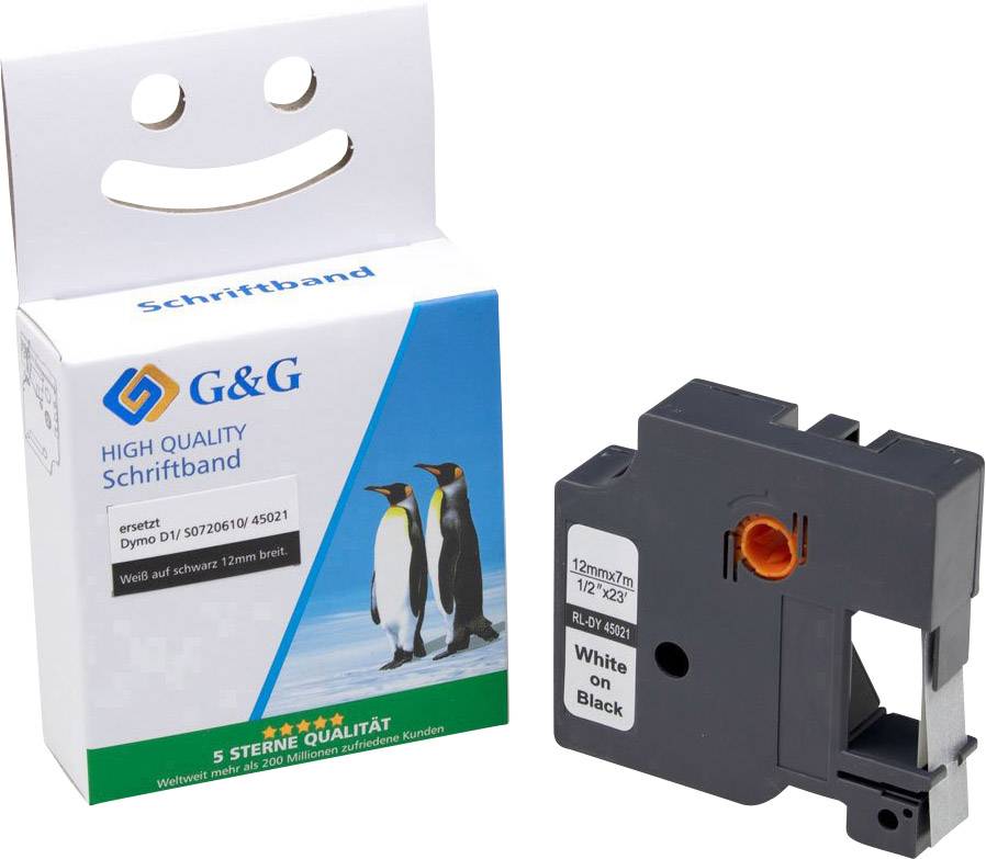 G&G 15573 Kompatibel ersetzt DYMO 45021, S0720610 Bandfarbe: Schwarz Schriftfarbe: Weiß 12 mm 7 m