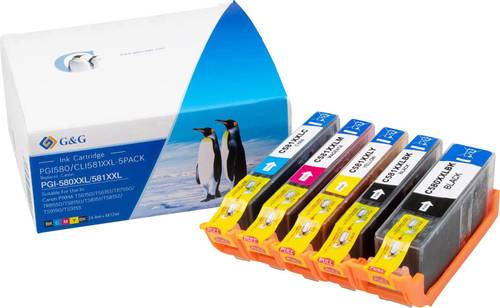 Tinte ersetzt Canon PGI-580 XXL, CLI-581 XXL Kompatibel Kombi-Pack Schwarz, Foto Schwarz, Cyan,