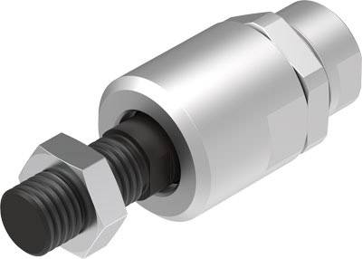 Metallischer hydraulischer Stift mit Gewinde, Muttern und Zylinder. Wird oft in mechanischen und hydraulischen Konstruktionen verwendet.