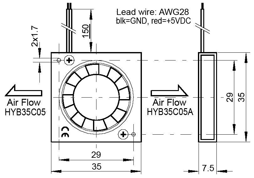 SEPA HYB35C05PAD Axiallüfter 5 V/DC 27 l/min (L x B x H) 35 x 35 x 7.5 mm