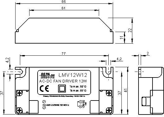 SEPA Lüfter-Vorschaltgerät 1 St. LMV12W12/220-240V 198 - 264 V/AC Ausgangsspannung: 12 V/DC Leistung: 12 W