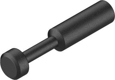 Ein schwarzes, zylindrisches Metallteil mit einem abgeflachten Kopf und einem längeren Griff.