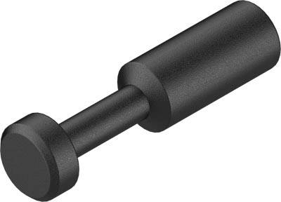 Schwarzer zylindrischer Stift mit flachem Kopf und längerem Schaft, oft in mechanischen oder industriellen Anwendungen verwendet.