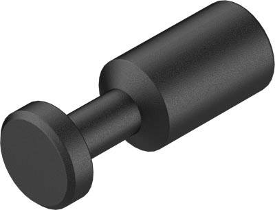 Schwarzer zylindrischer Bolzen mit breiterem Kopf, seitlich liegend, auf weißem Hintergrund. Geeignet für technische Anwendungen.