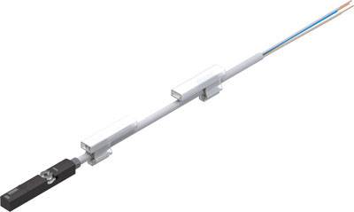 Ein optisches Bauteil mit Kabel und rechteckigen Halterungen, das zur Übertragung von Lichtsignalen verwendet wird.