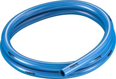 Ein gerollter blauer Schlauch mit der Aufschrift 'Festo'.