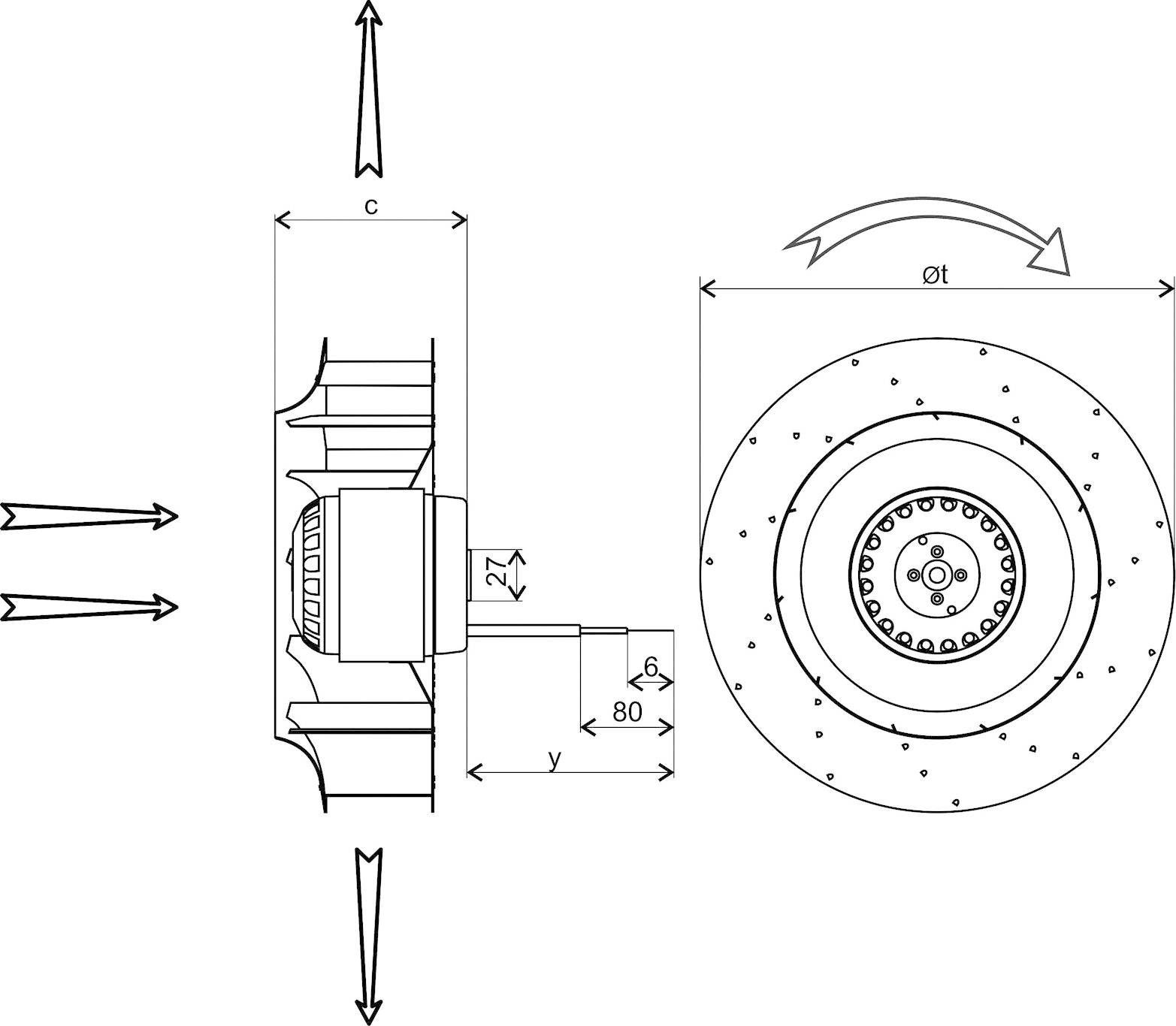 Ecofit 2RRE45-250X50R L47-A3 Radiallüfter 230 V/AC 1400 m³/h (Ø x H) 252mm x 103.5mm