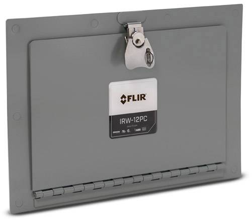 Grauer Infrarot-Prüfflansch von FLIR mit Schloss, Modell IRW-12PC, zur sicheren und schnellen Temperaturüberwachung elektrischer Geräte.