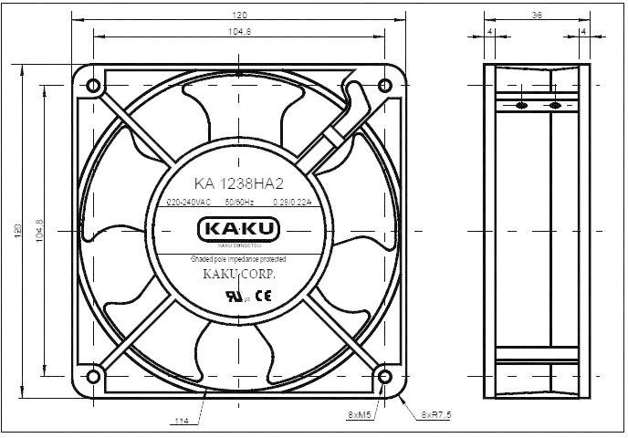 SEPA KA1238XA2BMT Axiallüfter 230 V/AC 178 m³/h (L x B x H) 120 x 120 x 38mm