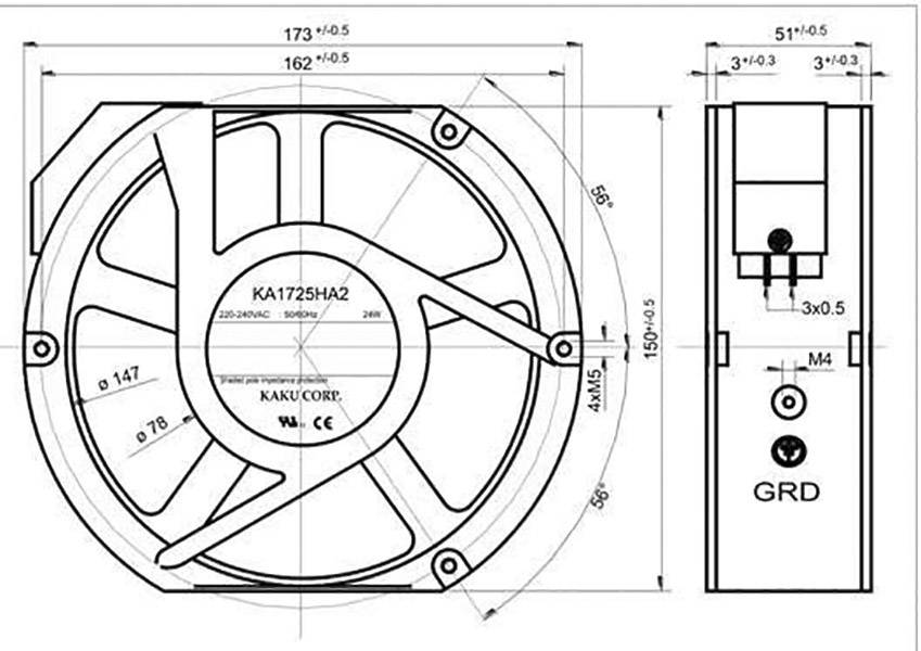 SEPA KA1725HA2BMT/Mg Axiallüfter 230 V/AC 340 m³/h (L x B x H) 173 x 150 x 51mm
